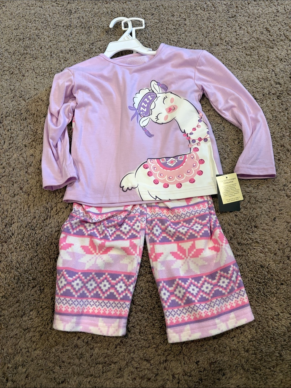 Kids 4/5 Purple Llama Pajama Set - Cozy Long Sleeve Top & Printed Pants